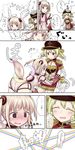  blonde_hair blush comic commentary dog_tail embarrassed epaulettes falling gloves green_hair halo hat hicha_wynn highres holding_hands interlocked_fingers mahou_shoujo_ikusei_keikaku mahou_shoujo_ikusei_keikaku_limited multiple_girls postarie rain_pow rainbow short_hair smile tail wings yuri 