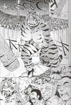  anthro big_breasts book_of_the_beast book_of_the_beast_16 breasts club_(weapon) collar comic feline female greyscale group male mammal melee_weapon monochrome nipple_piercing nipples nude piercing tiger unknown_artist weapon 