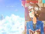  1boy aqua_eyes book brown_hair copyright_name earring short_hair smile sorey_(tales) tales_of_(series) tales_of_zestiria 