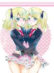  blue_eyes blush breasts elize_lutus frills green_hair heart-shaped_pupils long_hair necktie open_mouth ribbon school_uniform skirt tales_of_(series) tales_of_xillia tales_of_xillia_2 twintails 