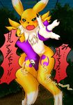  ambiguous_gender blush chest_tuft digimon fid green_eyes hand_in_crotch japanese_text looking_at_viewer omorashi open_mouth peeing potty_dance renamon shaking sweat tears text translation_request tuft urine wide_hips 