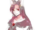  animal_ears asakura_noi brooch brown_hair collarbone fang imaizumi_kagerou jewelry long_hair looking_at_viewer open_mouth red_eyes sketch solo touhou upper_body wolf_ears 