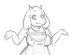  anthro big_breasts breasts caprine clothed clothing epilepticgerbil female fur goat horn long_ears looking_at_viewer mammal monochrome monster nipple_bulge shrug simple_background sketch solo sweater toriel undertale video_games virgin_killer_sweater white_background 