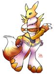  animal_genitalia animal_penis big_breasts blue_eyes breasts clothing digimon equine_penis fingerless_gloves fur gloves herm hi_res intersex jalle penis purple_fur renamon shorts white_fur wide_hips yellow_fur yellow_penis 