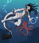  ambiguous_gender animal_humanoid cephalopod dragon dragon_humanoid dreadlocks duo featureless_crotch feral humanoid kittydee male marine muscular nipples nude octopus smile underwater water 