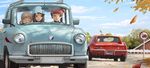  aki_(girls_und_panzer) bad_id bad_twitter_id blonde_hair blue_sky brown_eyes brown_hair car chevrolet_corvette closed_eyes cloud commentary_request day driving emblem gaz-21_volga girls_und_panzer ground_vehicle hat highres keizoku_(emblem) leaf long_hair mika_(girls_und_panzer) mikko_(girls_und_panzer) motor_vehicle multiple_girls no_symbol outdoors red_eyes red_hair road road_sign short_hair short_twintails sign sky sleeping tomiya_(tomiya2117) twintails 