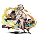  aruru_(divine_gate) blonde_hair blue_eyes bow divine_gate flower full_body hair_bow hair_flower hair_ornament head_tilt high_heels long_skirt looking_at_viewer official_art pleated_skirt shadow short_hair skirt smile solo transparent_background ucmm white_flower 