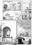  anzio_school_uniform bed carpaccio closed_eyes comic girls_und_panzer greyscale highres ladic long_hair mika_(girls_und_panzer) monochrome multiple_girls open_mouth smile waving window 