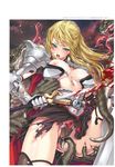  absurdres armor black_panties blonde_hair blood blue_eyes blush breasts cloud cloudy_sky cutting gauntlets happoubi_jin highres large_breasts long_hair open_mouth original panties saliva scan sky sword torn_clothes underwear weapon 