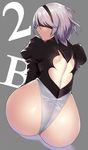  ass back_cutout black_blindfold black_hairband blindfold from_behind grey_hair hairband juliet_sleeves leotard long_sleeves nier_(series) nier_automata puffy_sleeves rinaka_moruchi shiny shiny_hair solo yorha_no._2_type_b 