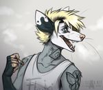  anthro cigarette clothed clothing fur hair male mammal marsupial open_mouth opossum rotarr sketch smile solo standing tattoo 