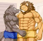  abs anthro biceps canine clothed clothing digital_media_(artwork) feline fur lion male mammal muscular muscular_male pecs topless wildheit wolf 