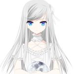  bad_id bad_pixiv_id bangs choker closed_mouth collarbone crossed_arms dress eyebrows_visible_through_hair fingernails hair_between_eyes hair_ribbon highres long_hair looking_at_viewer misteor multicolored multicolored_eyes original ribbon short_sleeves solo swept_bangs white_background white_choker white_dress white_hair white_ribbon 