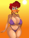  absurd_res anthro avian big_breasts bikini bird breasts cleavage clothed clothing duck ducktits female hi_res huge_breasts looking_at_viewer mallory_mcmallard side_boob smile solo swimsuit under_boob 