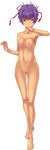  absurdres ass_visible_through_thighs barefoot breasts full_body hair_bun highres hikage_eiji kannei koihime_musou looking_at_viewer nipples no_pussy nude pink_eyes purple_hair small_breasts solo transparent_background 