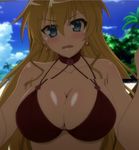  1girl big_breasts bikini blonde_hair blue_eyes blush breasts claire_harvey cleavage hundred large_breasts long_hair tagme 