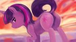  2017 anatomically_correct anatomically_correct_pussy anus aponty butt digital_media_(artwork) digital_painting_(artwork) dock equine female feral friendship_is_magic hair hi_res horn mammal my_little_pony pussy pussy_juice smile solo twilight_sparkle_(mlp) unicorn 