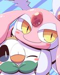  ambiguous_gender avian beak bird blush bow_tie brown_feathers duo feathers feral hug legendary_pok&eacute;mon mesprit multi_tail nettsuu nintendo one_eye_closed pok&eacute;mon rowlet simple_background smile video_games white_body wink yellow_eyes 