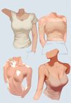  blue_background breasts camisole cleavage collarbone headless large_breasts medium_breasts multiple_girls navel nude original shirt simple_background sketch t-shirt taut_clothes taut_shirt upper_body yugami_gooshu 