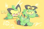  :3 blush eyes_closed feral fur group mammal nettsuu nintendo nude open_mouth pichu pok&eacute;mon rodent simple_background swadloon video_games yellow_background yellow_fur 