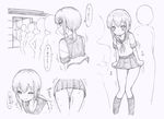  1girl bangs bathroom blush embarrassed fubuki_(kantai_collection) have_to_pee kantai_collection knees_together_feet_apart korimizu miniskirt monochrome panties pantyshot pee_stain pleated_skirt ponytail school_uniform serafuku skirt skirt_tug socks sweat text thigh_gap translation_request trembling wink 