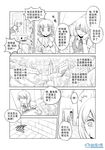  2girls alcohol castle check_translation chinese comic cup dress drinking_glass food fork genderswap genderswap_(mtf) hair_over_one_eye madjian monochrome multiple_girls original short_hair short_twintails spot_color stairs translation_request tray twintails wall watermark web_address wine wine_glass wrist_cuffs 