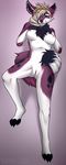  4_toes angiewolf anthro anus breasts canine digitigrade eyelashes female fur gradient_background green_eyes mammal nipples nude purple_fur pussy simple_background smile solo toes white_fur wide_hips 