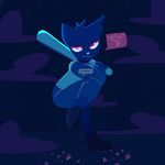  baseball_bat cat feline female mae_(nitw) mammal night night_in_the_woods outside pink_eyes sharkosenpai 