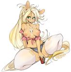  2017 anthro areola breasts chest_tuft clothed clothing cowboy digital_media_(artwork) equine female fur hair horse jeans kneeling legwear looking_at_viewer mammal nipples open_shirt pants shirt shorts simple_background slugbox solo spread_legs spreading stockings tuft 