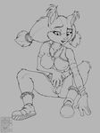  2017 anthro areola badger bottomless breasts clothed clothing female footwear hi_res mammal monochrome mustelid nipples pussy solo sonic_(series) sonic_boom sticks_the_jungle_badger tyelle_niko 
