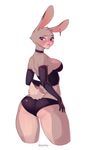  2016 anthro armwear bdsm blush breasts butt clothed clothing corset disney ear_piercing elbow_gloves female gloves invalid_color invalid_tag judy_hopps lagomorph lingerie looking_back mammal panties piercing rabbit rubber side_boob skimpy solo tesomu underwear zootopia 