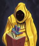  ambiguous_gender book claws cthulhu_mythos h.p._lovecraft hastur hood red_eyes solo unknown_artist 