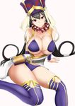  1girl bare_shoulders bikini black_hair breasts cleavage coat earrings fate/grand_order fate_(series) hat long_hair necklace pink_eyes smile thighhighs underboob xuanzang_(fate/grand_order) 