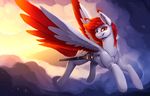  animated cutie_mark equine fan_character feathered_wings feathers feral hooves mammal melee_weapon my_little_pony no_sound orange_eyes pegasus red_feathers rodrigues404 smile solo sword weapon wings 