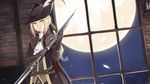  blonde_hair bloodborne bow closed_mouth cravat expressionless hair_bow hat hat_feather highres lady_maria_of_the_astral_clocktower looking_at_viewer onigensou ponytail solo the_old_hunters tricorne upper_body weapon 
