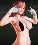  1girl 3d \m/ breasts dead_or_alive dead_or_alive_5 double_\m/ honoka_(doa) large_breasts myyp pink_hair pixiv_manga_sample smile solo 