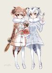  black_hair blonde_hair book broccoli brown_coat brown_eyes brown_hair buttons coat commentary_request cookbook dish duplicate eurasian_eagle_owl_(kemono_friends) expressionless eyebrows_visible_through_hair eyelashes full_body fur-trimmed_sleeves fur_collar fur_trim gradient_legwear grey_background grey_coat grey_hair grey_legwear hair_between_eyes hand_up head_wings holding holding_book holding_spoon jpeg_artifacts kemono_friends light_brown_eyes light_brown_hair long_sleeves looking_at_viewer looking_down mary_janes multicolored multicolored_clothes multicolored_coat multicolored_hair multicolored_legwear multiple_girls northern_white-faced_owl_(kemono_friends) open_book pantyhose pocket reading shinoasa shoes short_hair simple_background spoon spoon_in_mouth standing tail translated tsurime twitter_username two-tone_legwear white_coat white_footwear white_hair white_legwear wings 