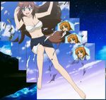  1girl animal_ears blue breasts brioche_d&#039;arquien brown_hair cleavage dog_days dog_ears dog_tail eyes large_breasts long_hair navel screencap stitched 