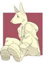  anthro bald canine clothed clothing female mammal polywomple restricted_palette simple_background solo 