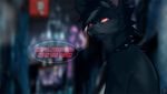  2016 ambiguous_gender angiewolf anthro blurred_background canine collar english_text fur hair mammal red_eyes solo text 