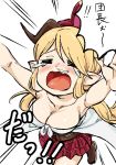  1girl belt boots breasts comic crying draph eyes_closed granblue_fantasy hallessena hat horns kumagawa9981 large_breasts nose_bubble outstretched_arms plaid plaid_skirt pointy_ears skirt translation_request twintails wavy_mouth white_background 