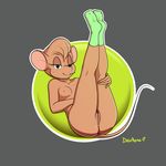 2017 anthro areola breasts clothing devo87 female green_eyes half-closed_eyes hi_res legs_up legwear looking_at_viewer mammal mostly_nude mouse nipples pussy rodent small_breasts smile socks solo 