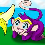  banana blue_sclera blush butt davidsanchan drooling female food fruit mammal monkey open_mouth primate saliva shantae shantae_(series) solo_focus suggestive 