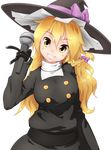  \n/ adapted_costume bad_hands black_dress black_gloves blush bow braid breasts commentary_request cookie_(touhou) dress gloves grin hair_between_eyes hair_bow hat hat_bow head_tilt highres kirisame_marisa large_breasts long_hair long_sleeves looking_at_viewer microphone orange_hair purple_bow rei_(cookie) sash side_braid smile solo tochinoko touhou transparent_background wavy_hair witch_hat yellow_eyes 