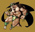  2017 abs canine chirenbo clothed clothing fur headband horkeukamui loincloth male mammal multicolored_fur muscular muscular_male nipples pecs simple_background solo tokyo_afterschool_summoners white_fur wolf 