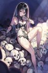  absurdres anklet arm_support barefoot black_hair breasts choker cleavage dc_comics enchantress_(dc) highres jewelry long_hair medium_breasts o-ring o-ring_top purple_eyes sheep_sleep skull solo suicide_squad tattoo very_long_hair 