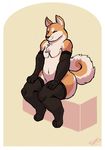  2014 anthro armwear canine clothing dog dusty-pixels elbow_gloves gloves legwear male mammal shiba_inu simple_background sitting smile solo tagme thigh_highs 
