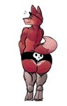  2015 anthro butt canine clothed clothing dusty-pixels eye_patch eyewear five_nights_at_freddy&#039;s fox foxy_(fnaf) girly legwear looking_at_viewer looking_back male mammal simple_background skull solo tagme thick_thighs thigh_highs underwear video_games white_background wide_hips 
