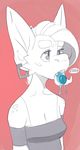  anthro breasts candy clothed clothing ear_piercing female food lollipop piercing polywomple scalie solo standing tongue tongue_out 