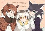  :&gt; :| ;| animal_ears black_hair blonde_hair blue_eyes blush brown_coat brown_eyes brown_hair buttons closed_mouth coat commentary_request dot_nose eurasian_eagle_owl_(kemono_friends) expressionless eyebrows_visible_through_hair eyelashes finger_to_cheek fur_collar girl_sandwich gloves gradient_hair grey_coat grey_hair grey_wolf_(kemono_friends) hand_up hands_on_own_cheeks hands_on_own_face hands_up head_wings heterochromia index_finger_raised jacket jpeg_artifacts kemono_friends large_buttons light_brown_eyes long_sleeves looking_at_viewer multicolored multicolored_clothes multicolored_coat multicolored_hair multiple_girls northern_white-faced_owl_(kemono_friends) one_eye_closed outline pink_background sandwiched short_hair simple_background smile star starry_background tail tareme tenhana39 translation_request tsurime two-tone_hair upper_body v-shaped_eyebrows wavy_hair white_coat white_gloves white_hair white_outline wings wolf_ears wolf_tail yellow_eyes yellow_gloves 